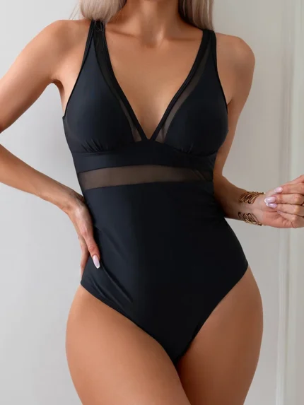 Bodysuit for one piece swimsuit sexy black v neck swimsuit