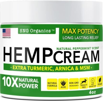 Super Natural Goods Hemp Cream (4oz) Hemp Oil & Arnica Cream - Joint Muscle Shoulder Hip Neck Knee & Back - Made in USA - Turmeric Menthol Rub
