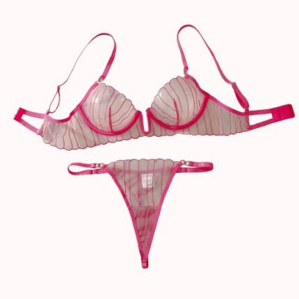 New hollow three-point perspective mesh embroidery body sculpting sexy underwear split set