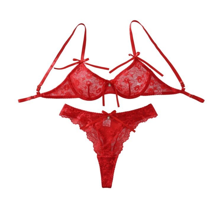 New sexy perspective lace hollow backless body sculpting thin sex underwear split set